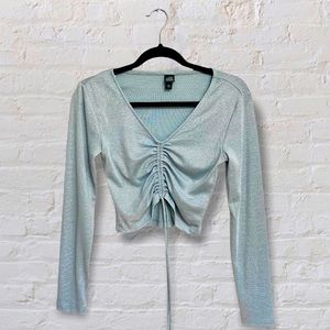 Wild Fable Blue Metallic Ruched Front Longsleeve